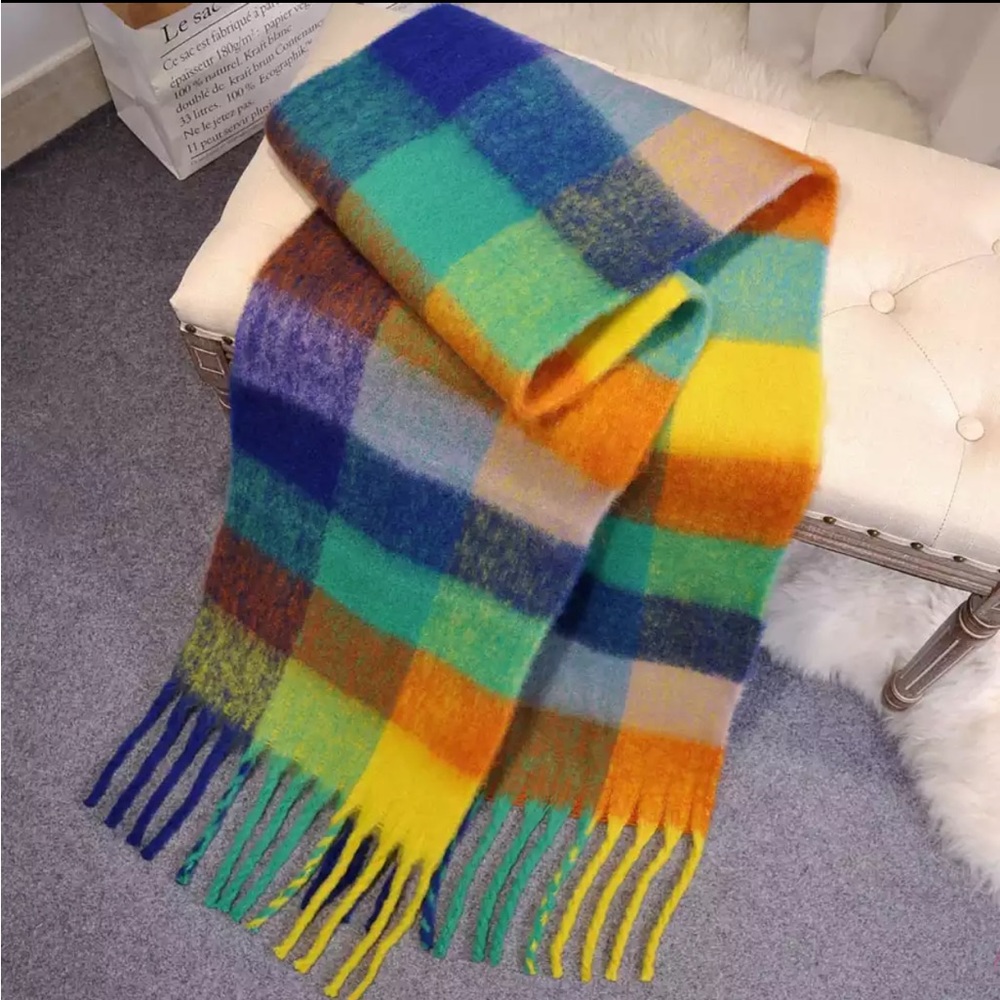 Multicolored plaid cashmere scarf